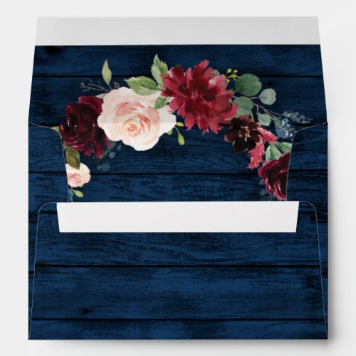 Navy Blue Burgundy Blush Watercolor Wreath Wedding Envelope
