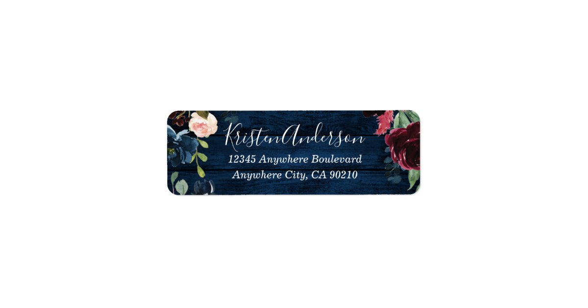 Navy Blue Burgundy Blush Watercolor Wreath Wedding Label | Zazzle