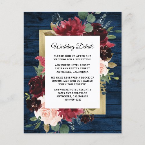 Navy Blue Burgundy Blush Wedding Enclosure Card