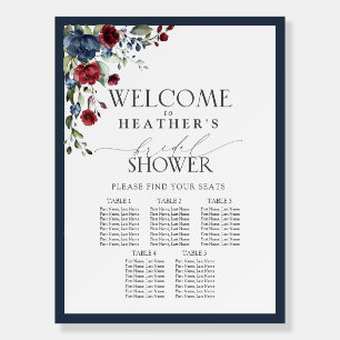 Navy Blue Burgundy Bridal Shower 5 Table Seating Foam Board