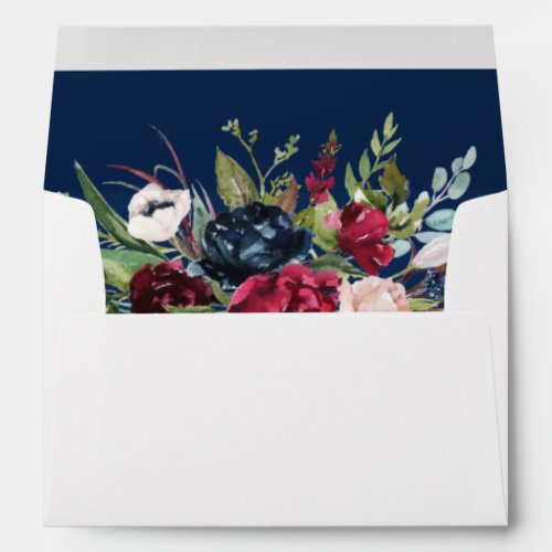 Navy Blue Burgundy Floral 5x7 Wedding Envelope