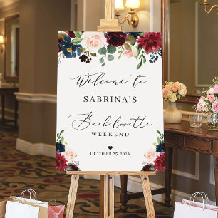 Navy Blue Burgundy Floral Bachelorette Party Foam Board