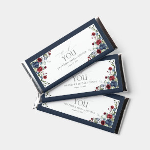 Navy Blue Burgundy Floral Bridal Shower Hershey Bar Favors
