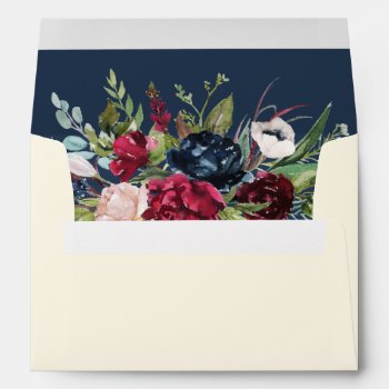 Navy Blue | Burgundy Floral Cream Wedding Envelope by YourWeddingDay at Zazzle