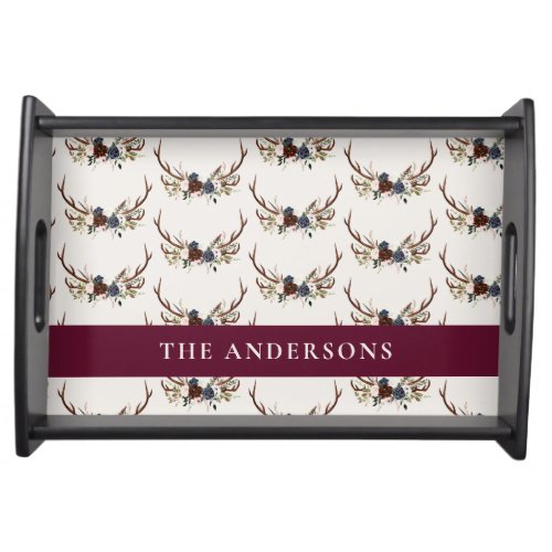 Navy blue burgundy floral elegant antler elegant serving tray