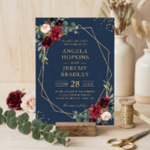 Navy Blue Burgundy Floral Gold Geometric Wedding