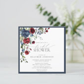 Navy Blue Burgundy Floral Watercolor Bridal Shower Invitation (Standing Front)