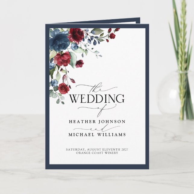 Navy Blue Burgundy Floral Watercolor Program (Front)