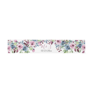 Navy Blue Burgundy Floral Wedding  Invitation Belly Band