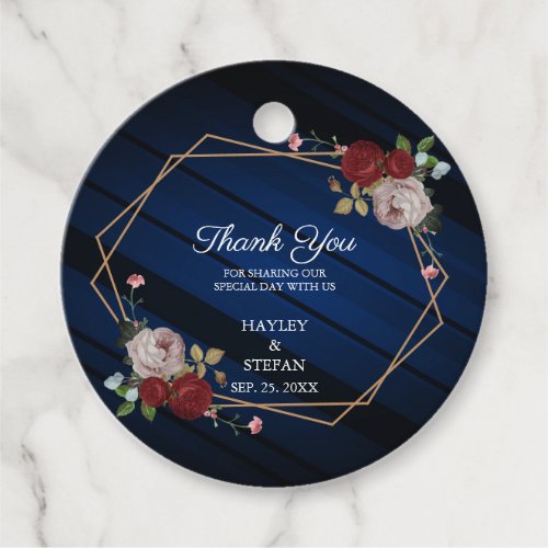 Navy Blue Burgundy Floral Wedding Thank You Favor Tags