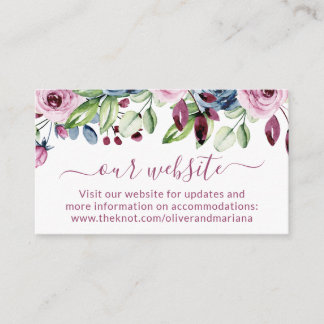 Navy Blue Burgundy Floral Wedding Website Enclosure Card
