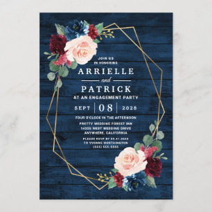 Navy Blue Burgundy Gold Blush Engagement Party Invitation