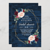 Navy Blue Burgundy Gold Blush Pink Bridal Shower Invitation (Front/Back)