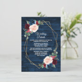 Navy Blue Burgundy Gold Blush Pink Country Wedding Enclosure Card (Standing Front)