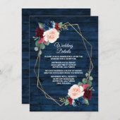 Navy Blue Burgundy Gold Blush Pink Country Wedding Enclosure Card (Front/Back)