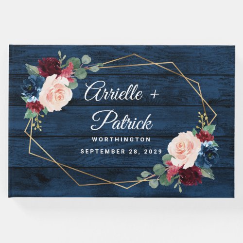 Navy Blue Burgundy Gold Blush Pink Country Wedding Guest Book