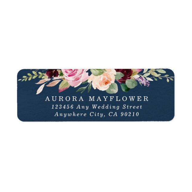 Navy Blue Burgundy Gold Blush Pink Wedding Address Label (Front)