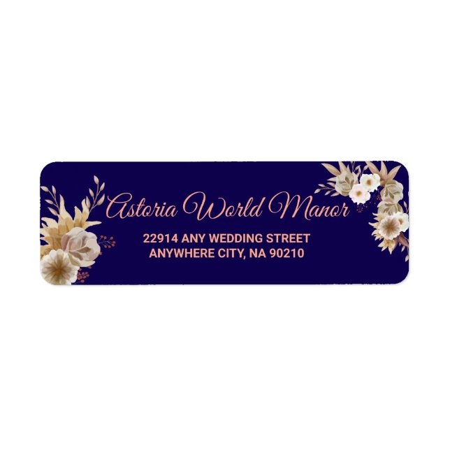 Navy Blue Burgundy Gold Blush Wedding address labe Label (Front)