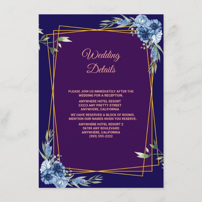 Navy Blue Burgundy Gold Blush Wedding Enclosure Card (Front)