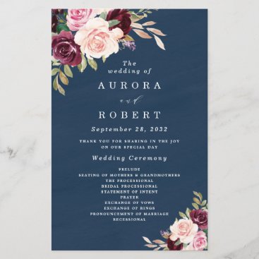 Navy Blue Burgundy Gold Blush Wedding Programs