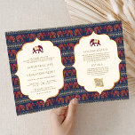 Navy Blue Burgundy Gold Elephant Indian Wedding Invitation