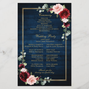 Navy Blue Burgundy Gold Geometric Wedding Program