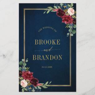 Navy Blue Burgundy Gold Geometric Wedding Program