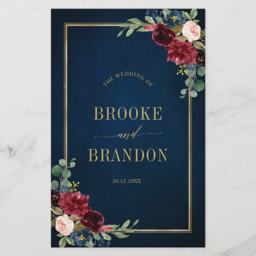 Navy Blue Burgundy Gold Geometric Wedding Program