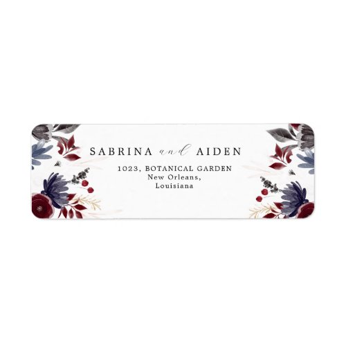 Navy Blue Burgundy Gothic Floral Wedding Address Label