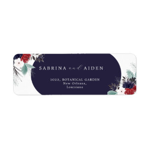 Navy Blue Burgundy Gothic Floral Wedding Address Label