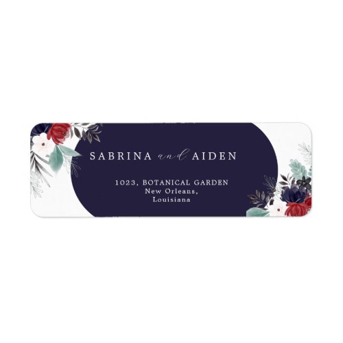 Navy Blue Burgundy Gothic Floral Wedding Address Label