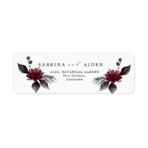 Navy Blue Burgundy Gothic Floral Wedding Address Label