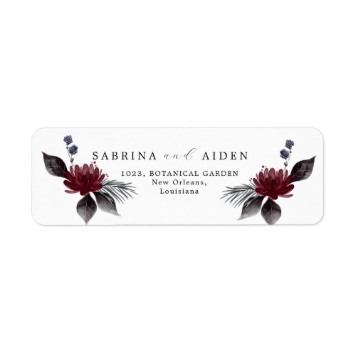 Navy Blue Burgundy Gothic Floral Wedding Address Label