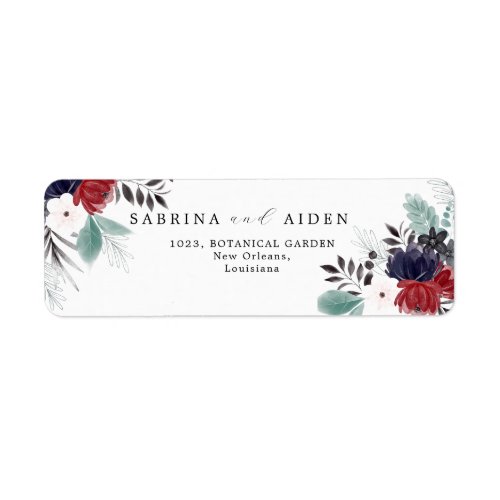 Navy Blue Burgundy Gothic Floral Wedding Address Label