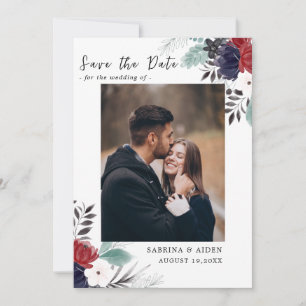 Navy Blue Burgundy Gothic Floral Wedding Save The Date