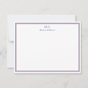 Navy Blue Burgundy Monogrammed Note Card