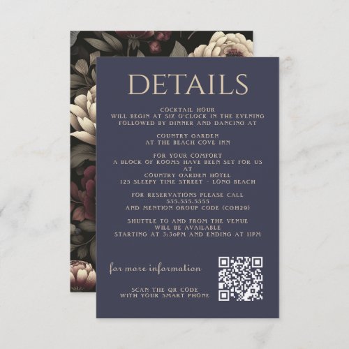 Navy Blue  Burgundy Moody Floral Enclosure Card