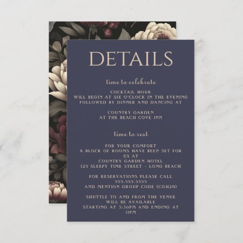 Navy Blue  Burgundy Moody Floral Enclosure Card