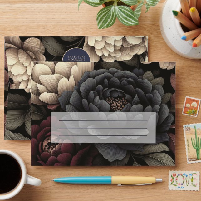 Navy Blue & Burgundy Moody Floral Envelope (Desk)