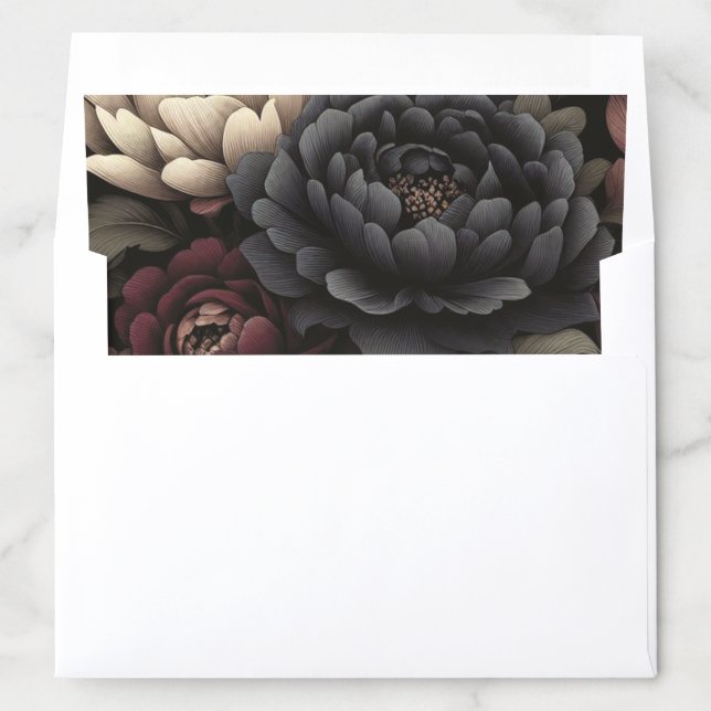 Navy Blue & Burgundy Moody Floral Envelope Liner (In Envelope)
