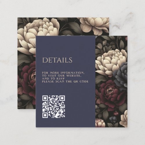 Navy Blue  Burgundy Moody Floral QR Code Enclosure Card