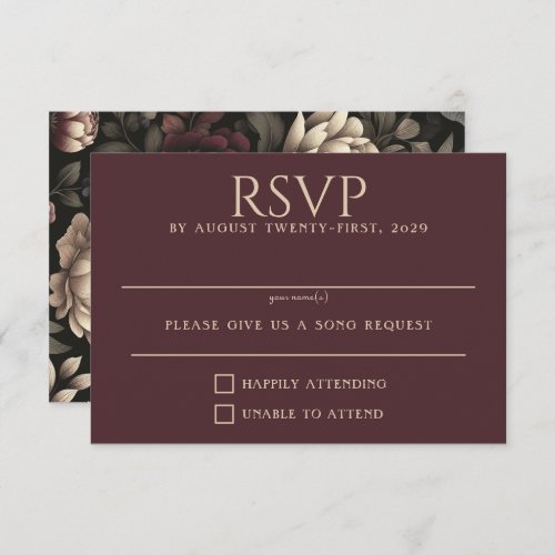 Navy Blue  Burgundy Moody Floral RSVP Card