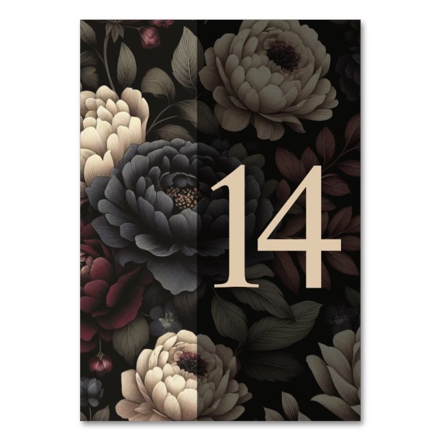 Navy Blue & Burgundy Moody Floral Table 14 Number (Front)