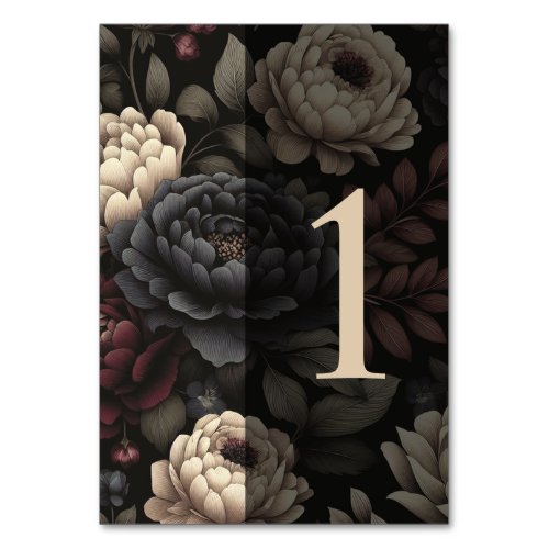 Navy Blue  Burgundy Moody Floral Table 1 Table Number