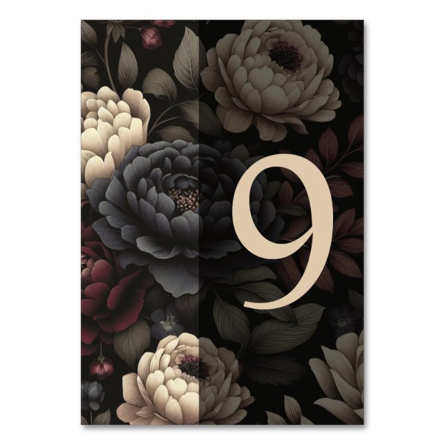 Navy Blue & Burgundy Moody Floral Table 9 Number (Front)