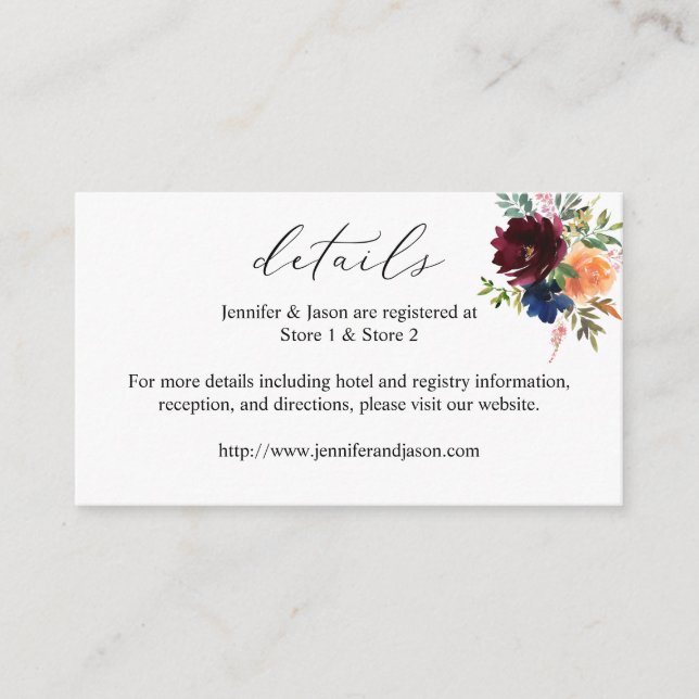 Navy Blue, Burgundy & Peach Floral Details SM Enclosure Card (Front)