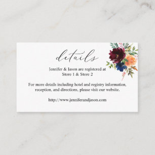 Navy Blue, Burgundy & Peach Floral Details SM Enclosure Card