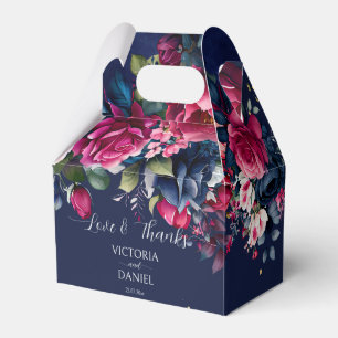 Navy blue burgundy pink roses wedding thank you favor boxes