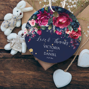 Navy blue burgundy pink roses wedding thank you favor tags