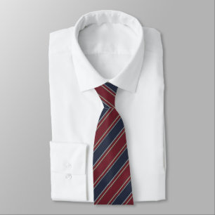 Navy Blue Burgundy Red Classic Regimental Stripe Neck Tie